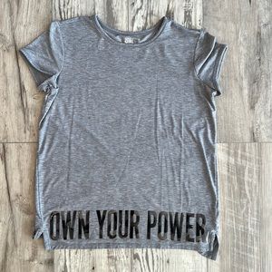 Soft lightweight gray T-shirt. A little longer length, great with leggings